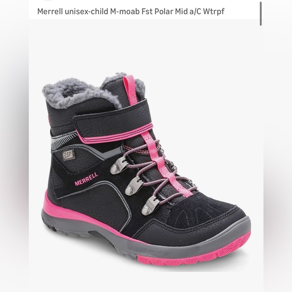 Merrell Youth 2M M-Moab Polar Mid. Black Pink Winter Waterproof Boots. Hiking!